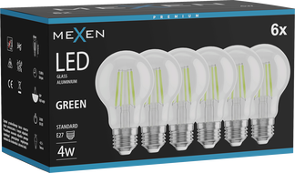 Mexen Vintis 6x Ampoule filament LED E27, A60, 4W, 55 lm, vert - L150-E27-04XX-46x06