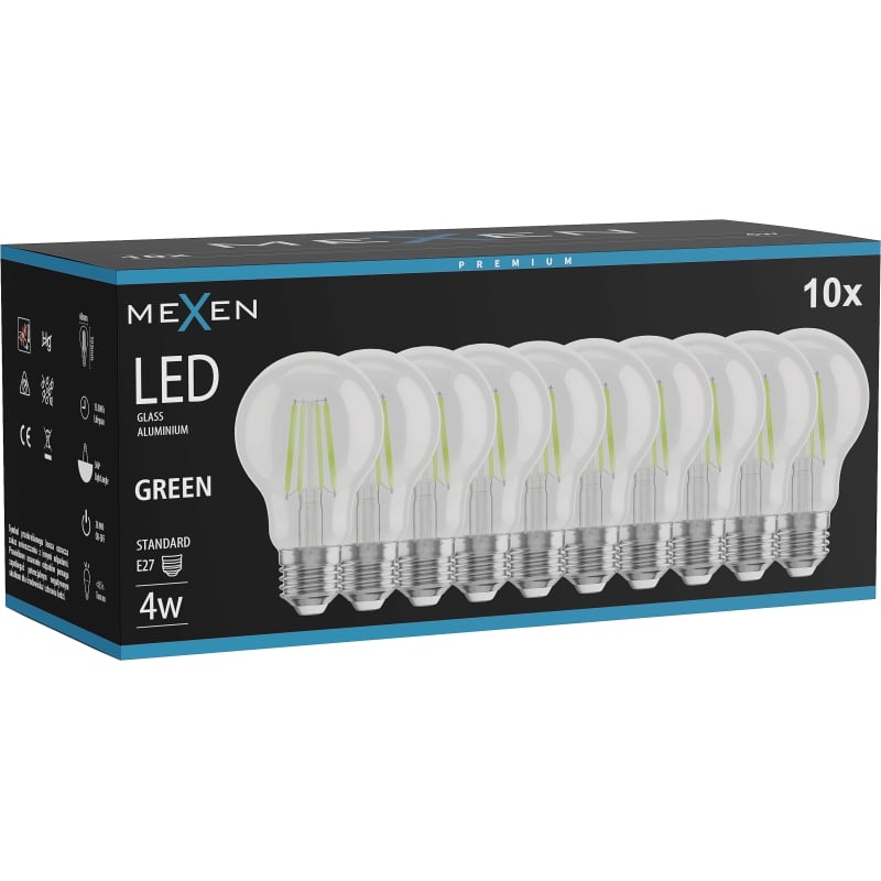 Mexen Vintis 10x Ampoule filament LED E27, A60, 4W, 55 lm, vert - L150-E27-04XX-46x10