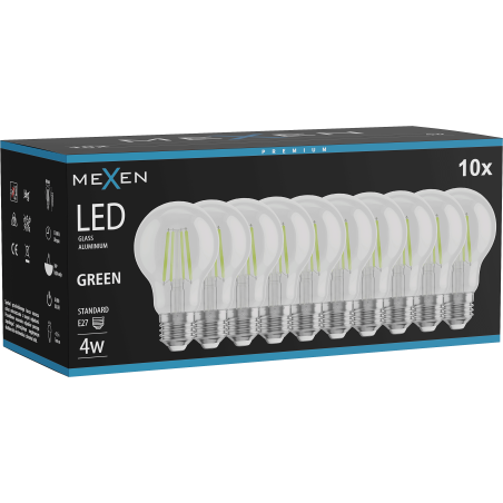 Mexen Vintis 10x Ampoule filament LED E27, A60, 4W, 55 lm, vert - L150-E27-04XX-46x10