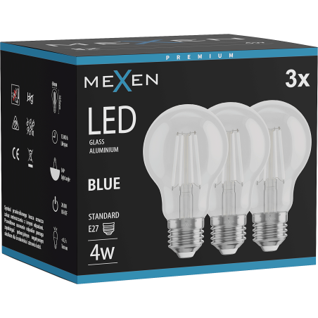 Mexen Vintis 3x Ampoule filament LED E27, A60, 4W, 55 lm, bleue - L150-E27-04XX-47x03