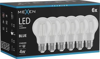 Mexen Vintis 6x Ampoule à filament LED E27, A60, 4W, 55 lm, bleu - L150-E27-04XX-47x06