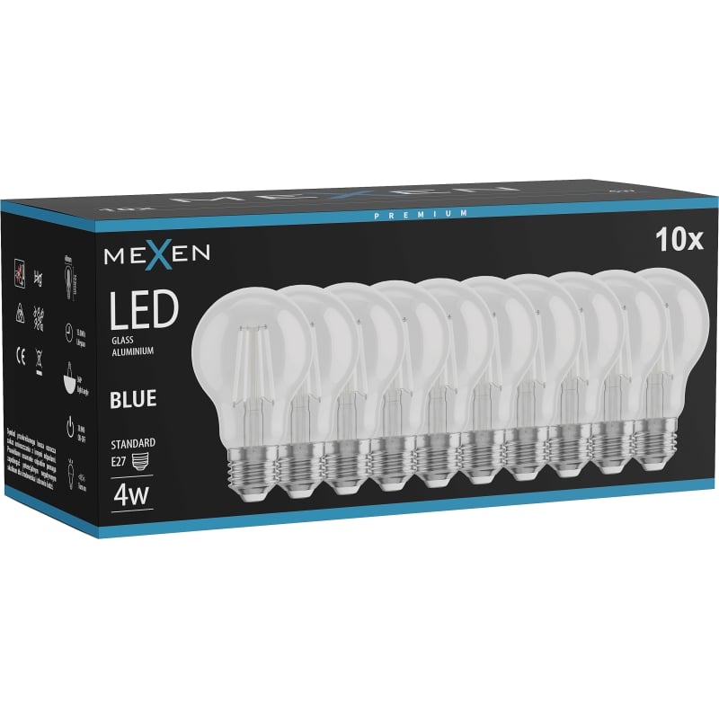 Mexen Vintis 10x Ampoule à filament LED E27, A60, 4W, 55 lm, bleue - L150-E27-04XX-47x10