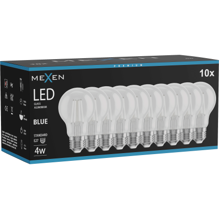 Mexen Vintis 10x Ampoule à filament LED E27, A60, 4W, 55 lm, bleue - L150-E27-04XX-47x10