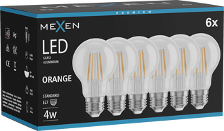 Mexen Vintis 6x Ampoule à filament LED E27, A60, 4W, 55 lm, orange - L150-E27-04XX-48x06