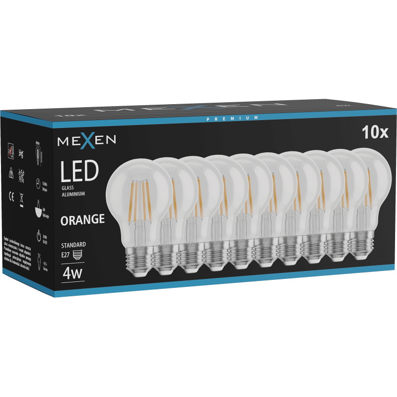 Mexen Vintis 10x Ampoule à filament LED E27, A60, 4W, 55 lm, orange - L150-E27-04XX-48x10
