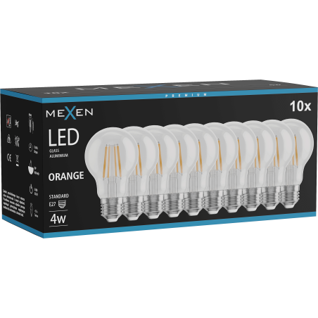 Mexen Vintis 10x Ampoule à filament LED E27, A60, 4W, 55 lm, orange - L150-E27-04XX-48x10
