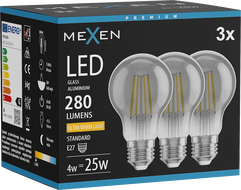 Mexen Vintis 3x Ampoule filament LED E27, A60, 4W, Chaude - 2200K, 280 lm, fumée - L150-E27-0422-70x03