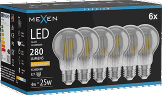 Mexen Vintis 6x Ampoule filament LED E27, A60, 4W, Chaude - 2200K, 280 lm, fumée - L150-E27-0422-70x06