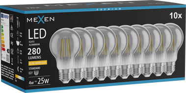 Mexen Vintis 10x Ampoule filament LED E27, A60, 4W, Chaude - 2200K, 280 lm, fumée - L150-E27-0422-70x10