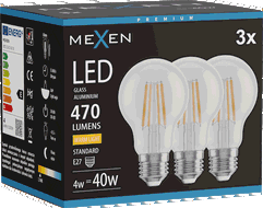 Mexen Vintis 3x Ampoule filament LED E27, A60, 4W, Chaude - 2700K, 470 lm, transparent - L150-E27-0427-00x03