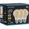 Mexen Vintis 3x Ampoule à filament LED E27, A60, 4W, Chaude - 2700K, 400 lm, ambre - L150-E27-0427-50x03
