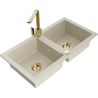 Mexen Mario évier en granit 2 bacs avec robinet de cuisine Rita, beige - 6504-69-670300-50