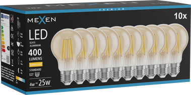 Mexen Vintis 10x Ampoule filament LED E27, A60, 4W, Chaude - 2700K, 400 lm, ambre - L150-E27-0427-50x10