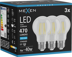 Mexen Vintis 3x Ampoule filament LED E27, A60, 4W, Froid - 6500K, 470 lm, transparent - L150-E27-0465-00x03