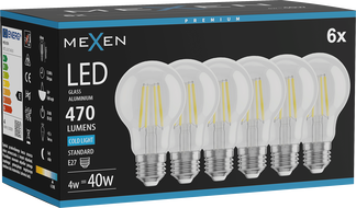 Mexen Vintis 6x Ampoule LED filament E27, A60, 4W, Froid - 6500K, 470 lm, clair - L150-E27-0465-00x06