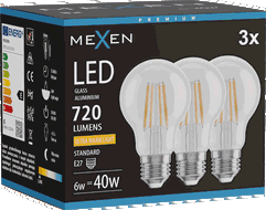 Mexen Vintis 3x ampoule filament LED E27, A60, 6W, Chaude - 2200K, 720 lm, clair - L150-E27-0622-00x03