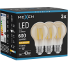 Mexen Vintis 3x Ampoule LED filament E27, A60, 6W, Chaude - 2200K, 600 lm, ambrée - L150-E27-0622-50x03