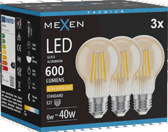 Mexen Vintis 3x Ampoule LED filament E27, A60, 6W, Chaude - 2200K, 600 lm, ambrée - L150-E27-0622-50x03