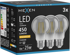 Mexen Vintis 3x Ampoule filament LED E27, A60, 6W, Chaude - 2200K, 450 lm, fumée - L150-E27-0622-70x03