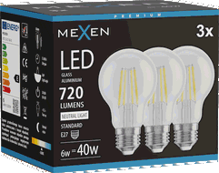 Mexen Vintis 3x Ampoule filament LED E27, A60, 6W, Neutre - 4000K, 720 lm, clair - L150-E27-0640-00x03
