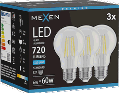 Mexen Vintis 3x Ampoule filament LED E27, A60, 6W, Froid - 6500K, 720 lm, transparent - L150-E27-0665-00x03