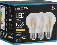 Mexen Vintis 3x Ampoule filament LED E27, A60, 8W, Chaude - 2200K, 1055 lm, claire - L150-E27-0822-00x03