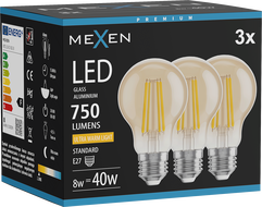Mexen Vintis 3x Ampoule filament LED E27, A60, 8W, Chaude - 2200K, 750 lm, ambre - L150-E27-0822-50x03