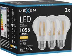 Mexen Vintis 3x lampe à filament LED E27, A60, 8W, Chaude - 2700K, 1055 lm, claire - L150-E27-0827-00x03