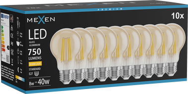 Mexen Vintis 10x Ampoule LED filament E27, A60, 8W, Chaude - 2700K, 750 lm, ambre - L150-E27-0822-50x10 - L150-E27-0827-50x10