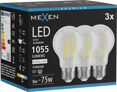 Mexen Vintis 3x ampoule filament LED E27, A60, 8W, Neutre - 4000K, 1055 lm, clair - L150-E27-0840-00x03