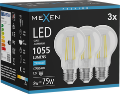Mexen Vintis 3x Ampoule filament LED E27, A60, 8W, Froid - 6500K, 1055 lm, transparent - L150-E27-0865-00x03