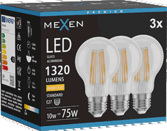 Mexen Vintis 3x Ampoule LED filament E27, A60, 10W, Chaude - 2700K, 1320 lm, claire - L150-E27-1027-00x03
