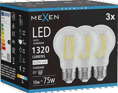 Mexen Vintis 3x Ampoule filament LED E27, A60, 10W, Neutre - 4000K, 1320 lm, clair - L150-E27-1040-00x03