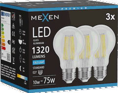 Mexen Vintis 3x Ampoule filament LED E27, A60, 10W, Froide - 6500K, 1320 lm, claire - L150-E27-1065-00x03