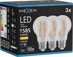 Mexen Vintis 3x ampoule filament LED E27, A60, 12W, Chaude - 2700K, 1585 lm, claire - L150-E27-1227-00x03