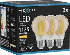 Mexen Vintis 3x Ampoule filament LED E27, A60, 12W, Chaude - 2700K, 1125 lm, ambre - L150-E27-1227-50x03
