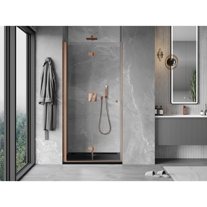Mexen Mist-F porte de douche pliante gauche 70 cm, transparent, cuivre brossé - 8A6-070-000-65-00-L