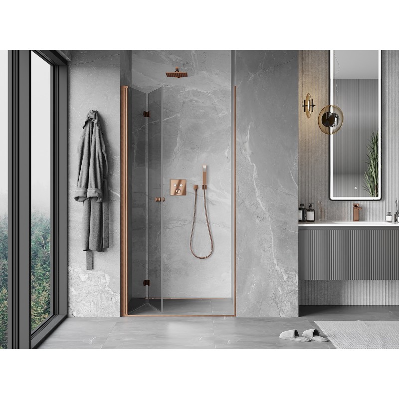 Mexen Mist-F porte de douche pliantes gauche 90 cm, transparent, cuivre brossé - 8A6-090-000-65-00-L