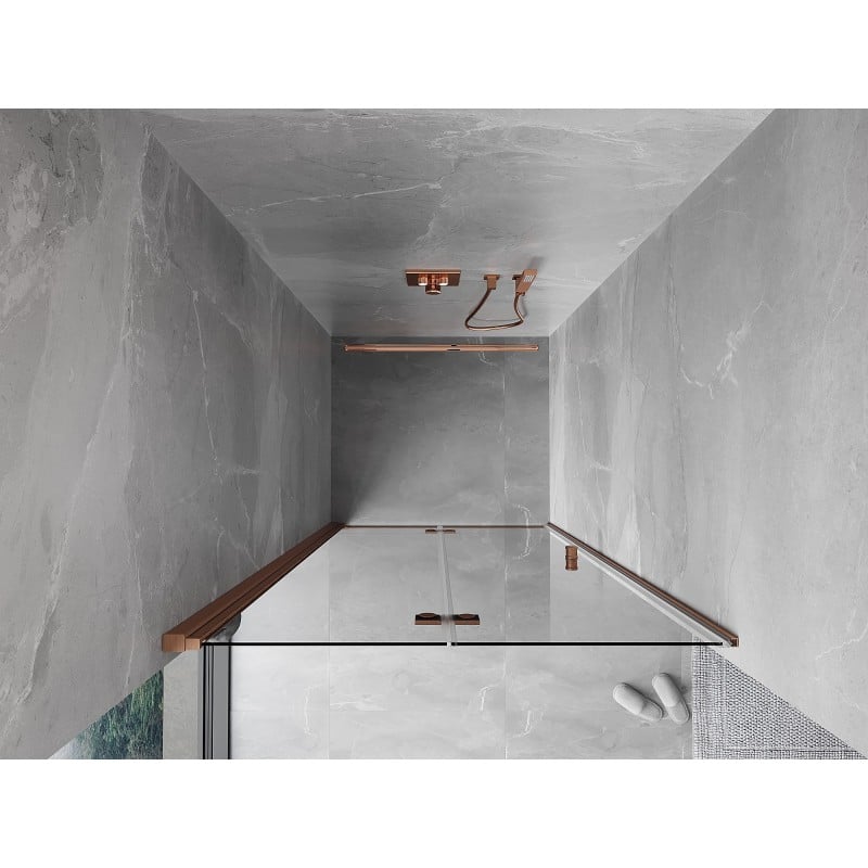 Mexen Mist-F porte de douche pliante gauche 95 cm, transparent, cuivre brossé - 8A6-095-000-65-00-L