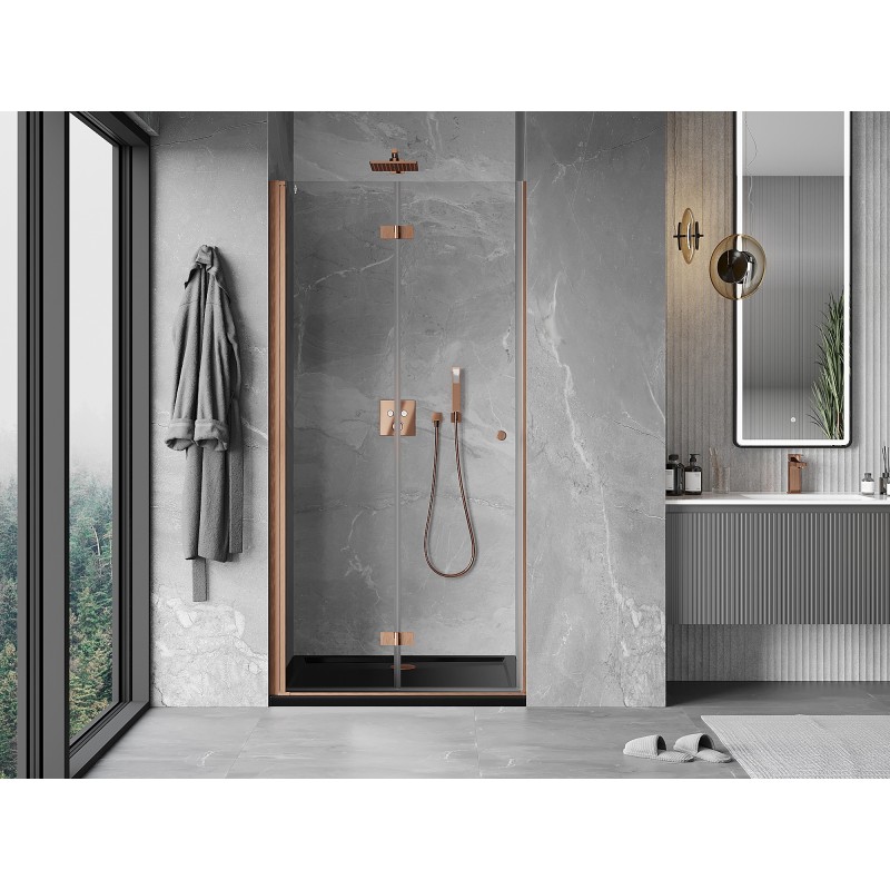 Mexen Mist-F porte de douche pliante gauche 100 cm, transparente, cuivre brossé - 8A6-100-000-65-00-L