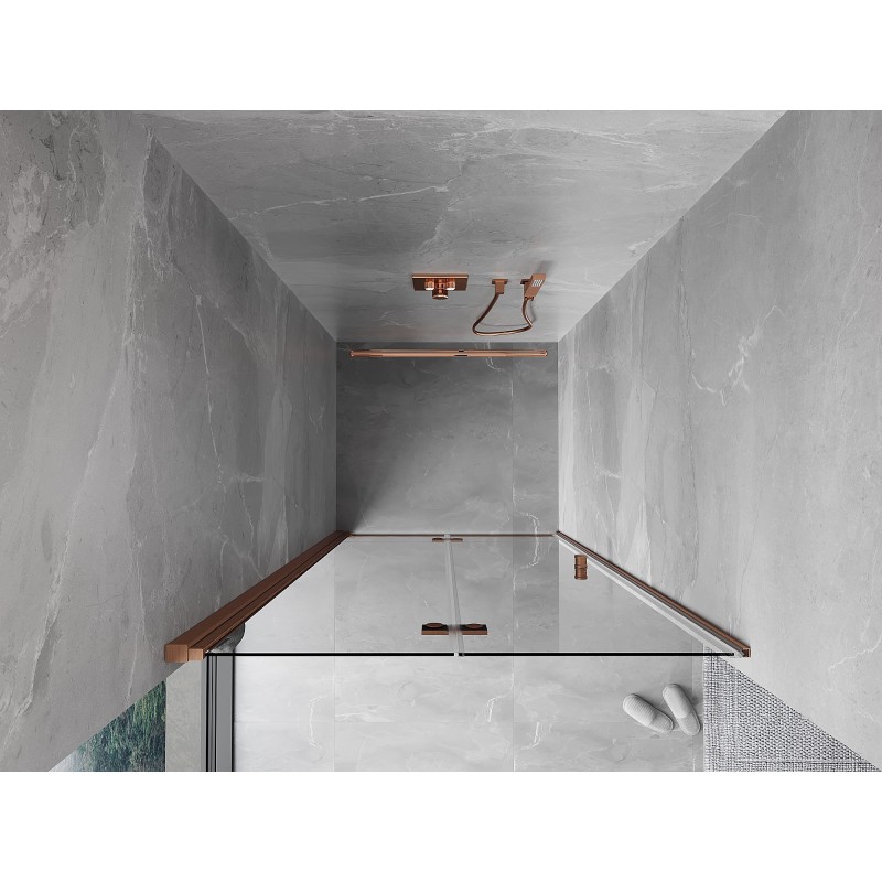 Mexen Mist-F porte de douche pliante gauche 110 cm, transparent, cuivre brossé - 8A6-110-000-65-00-L