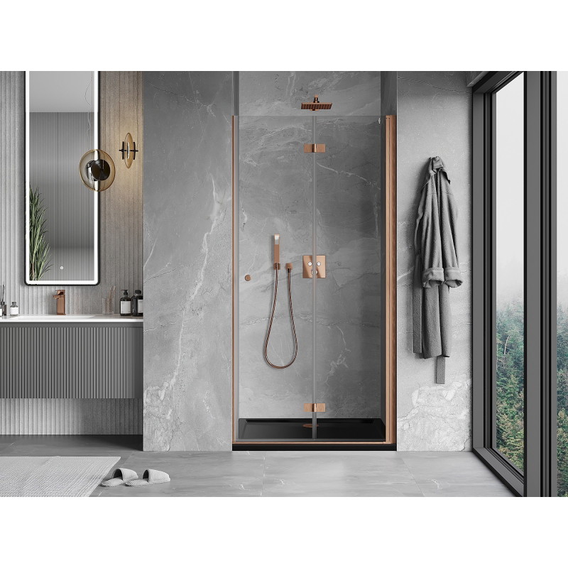 Mexen Mist-F porte de douche pliantes droites 80 cm, transparent, cuivre brossé - 8A6-080-000-65-00-P