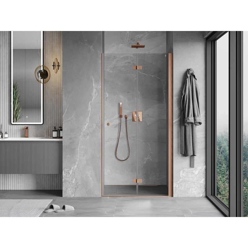 Mexen Mist-F porte de douche pliante droite 95 cm, transparent, cuivre brossé - 8A6-095-000-65-00-P