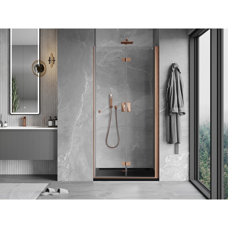 Mexen Mist-F porte de douche pliable droite 100 cm, transparent, cuivre brossé - 8A6-100-000-65-00-P