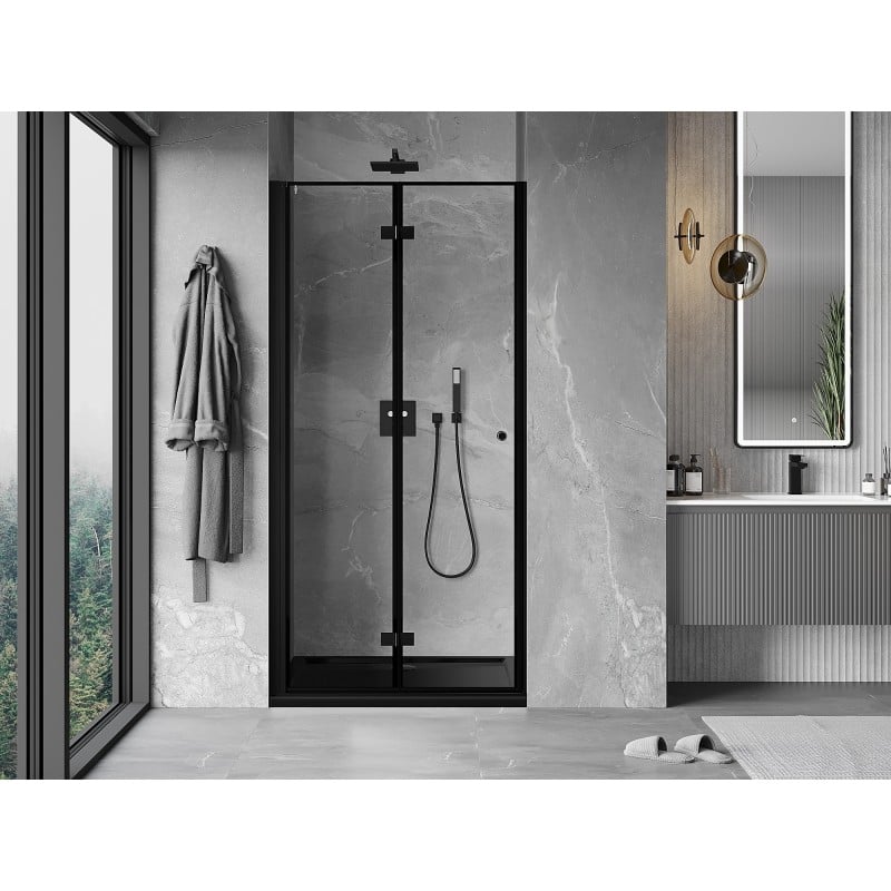 Mexen Mist-F porte de douche pliable gauche 85 cm, cadre noir, noir - 8A6-085-000-70-70-L