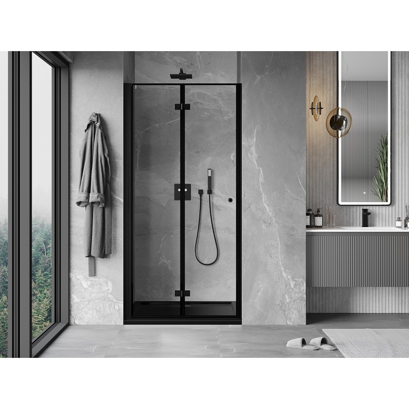 Mexen Mist-F porte de douche pliable gauche 90 cm, cadre noir, noir - 8A6-090-000-70-70-L