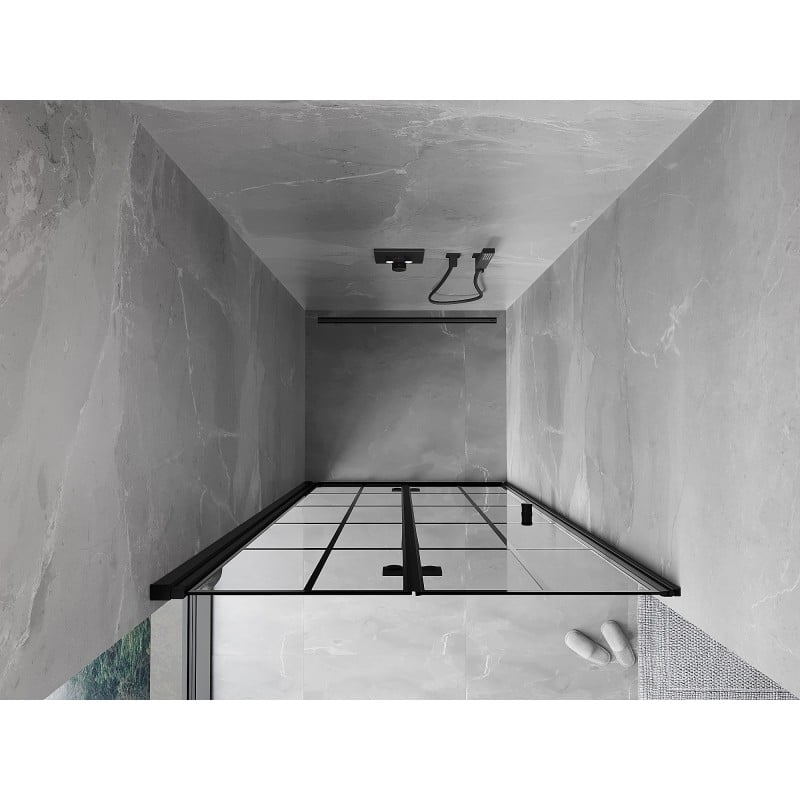 Mexen Mist-F porte de douche pliante gauche 80 cm, grille noire, noir - 8A6-080-000-70-77-L