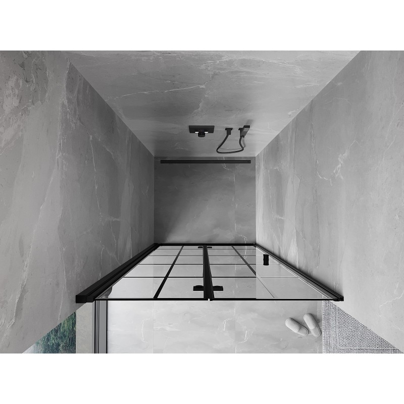 Mexen Mist-F porte de douche pliable gauche 95 cm, grille noire, noir - 8A6-095-000-70-77-L