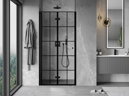 Mexen Mist-F porte de douche pliable gauche 95 cm, grille noire, noir - 8A6-095-000-70-77-L