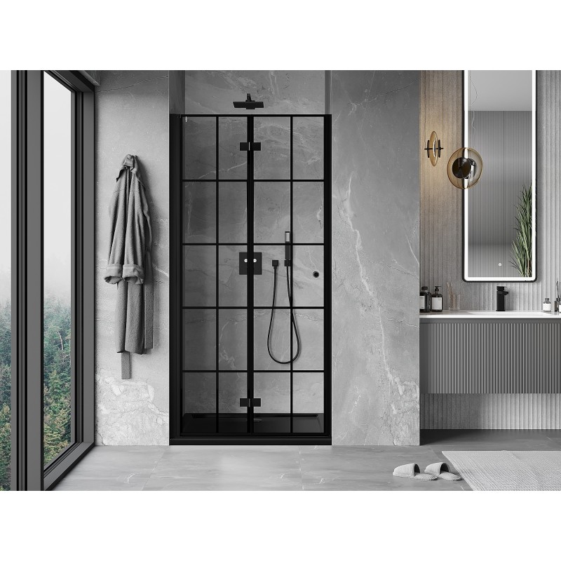 Mexen Mist-F porte de douche pliable gauche 95 cm, grille noire, noir - 8A6-095-000-70-77-L